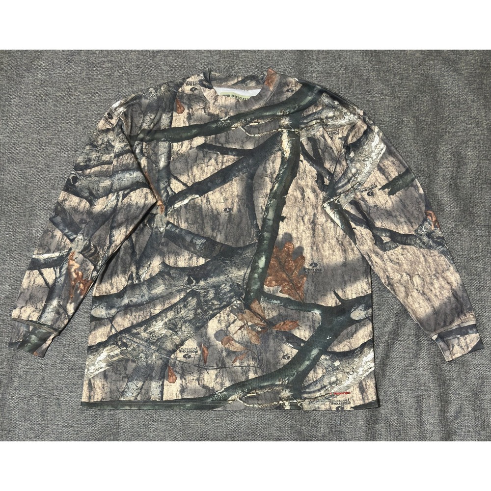 Russell Outdoors Mens XL Long Sleeve Shirt Mossy Oak Camo Vaportec Relaxed Fit